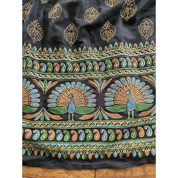 Lapogee Maxi Dress Womens Size L Black Peacock Print V-Neck Pockets Lined NWOT - Picture 4 of 13